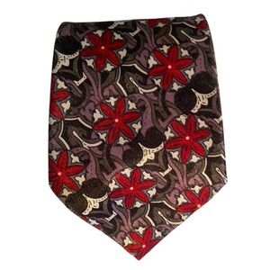 Gold City Handmade Silk Tie Red Grey Floral Geometric Abstract Pattern Necktie